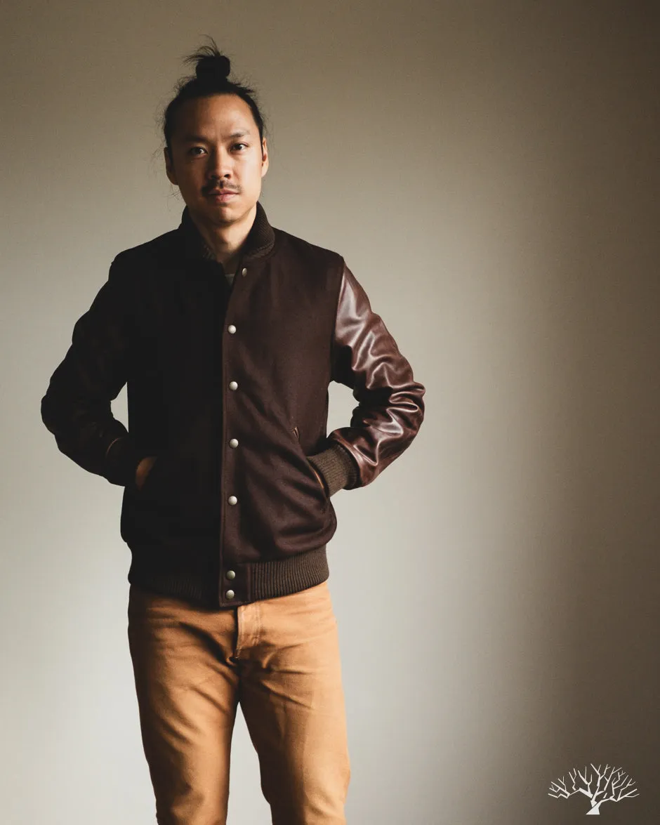 Varsity Jacket - Brown Melton / Antique Brandy Leather