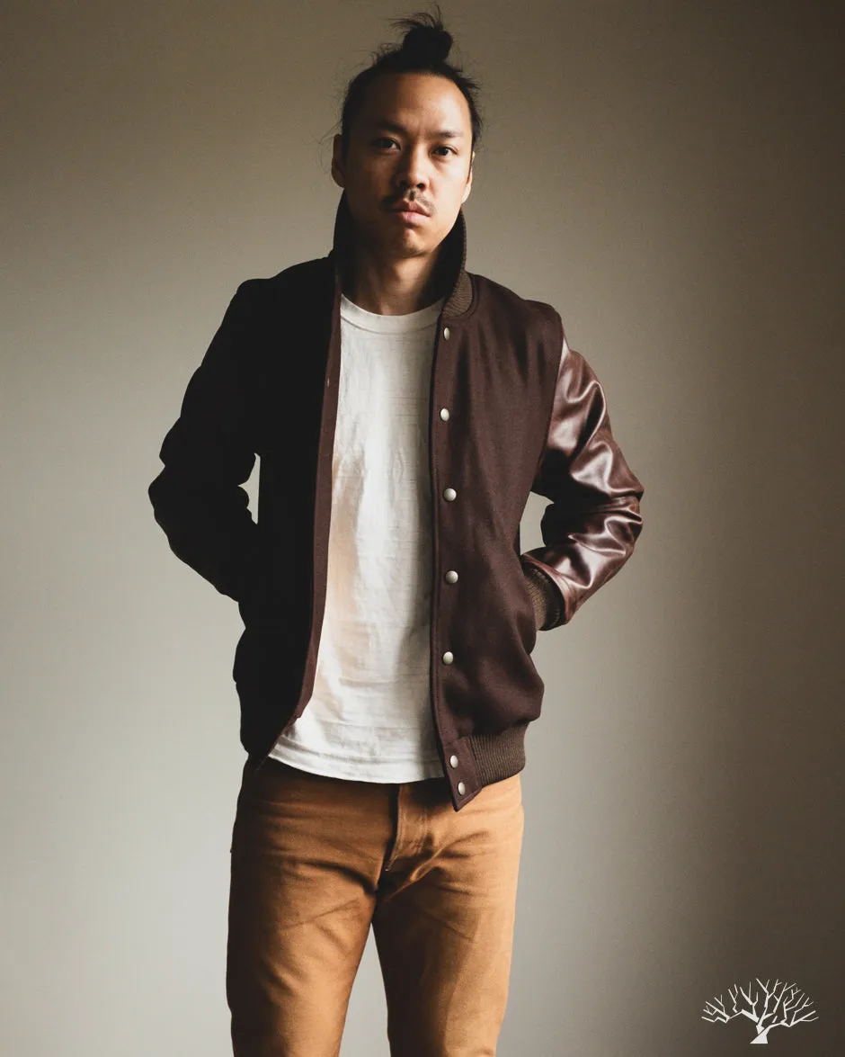 Varsity Jacket - Brown Melton / Antique Brandy Leather