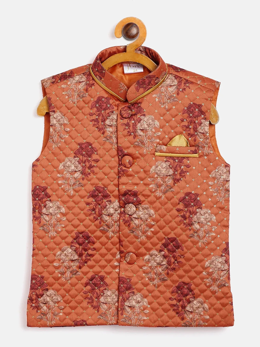 Vastramay Orange Sequin Embellished Foam Quilted Nehru Jacket