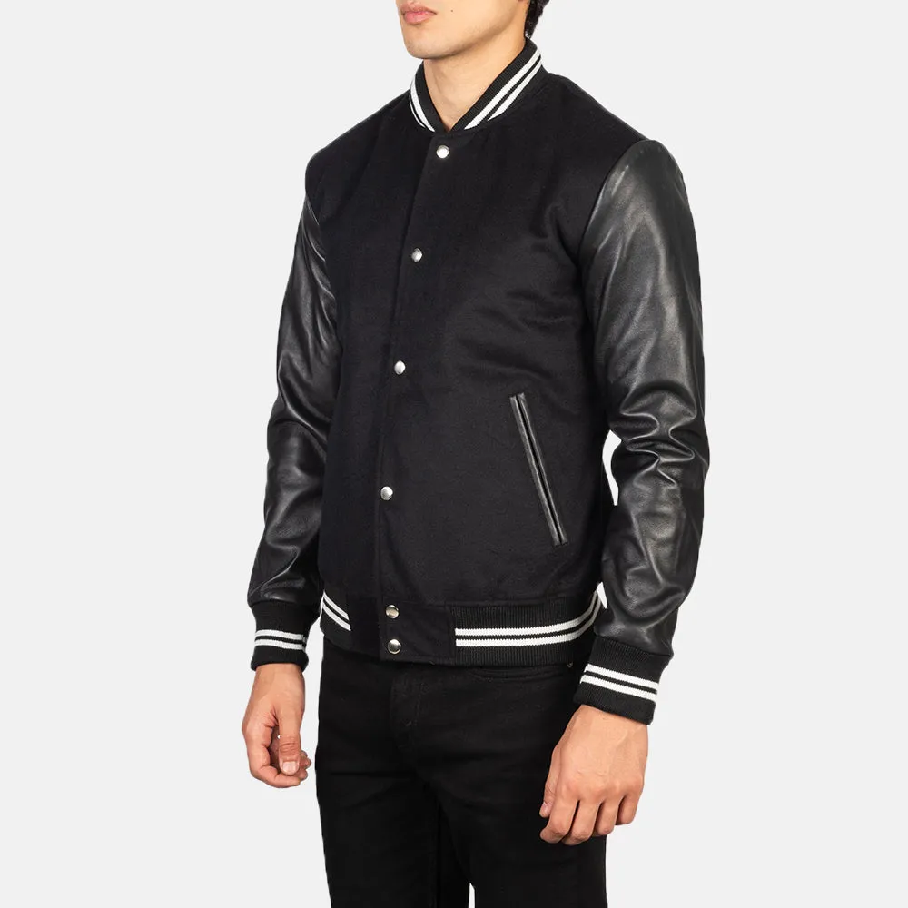 Vaxton Black Striped Hybrid Varsity Jacket