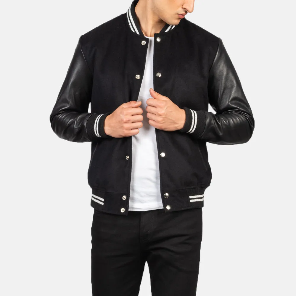 Vaxton Black Striped Hybrid Varsity Jacket