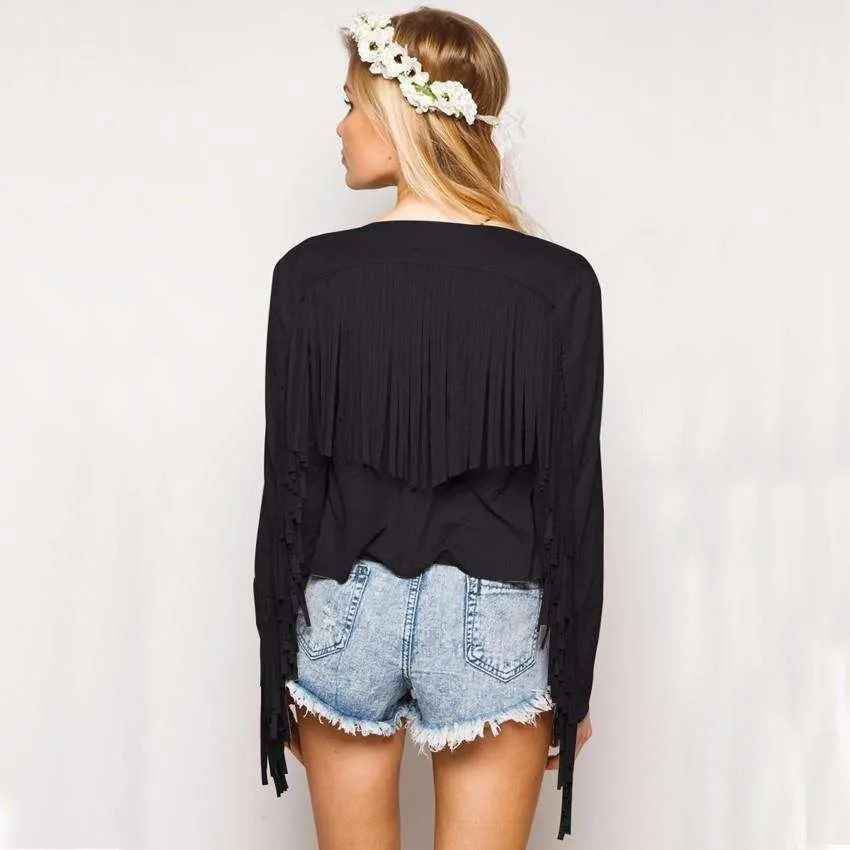 Vegan Faux Suede Fringe Jacket