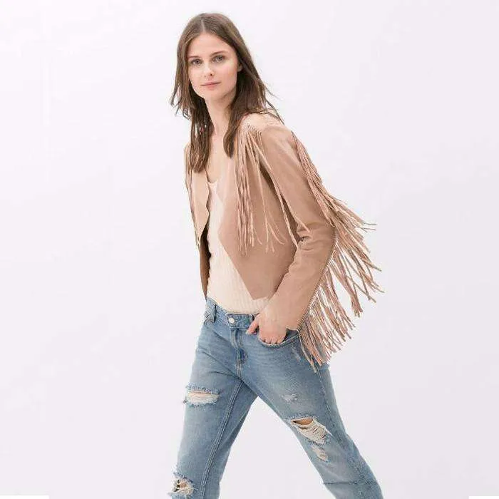 Vegan Faux Suede Fringe Jacket