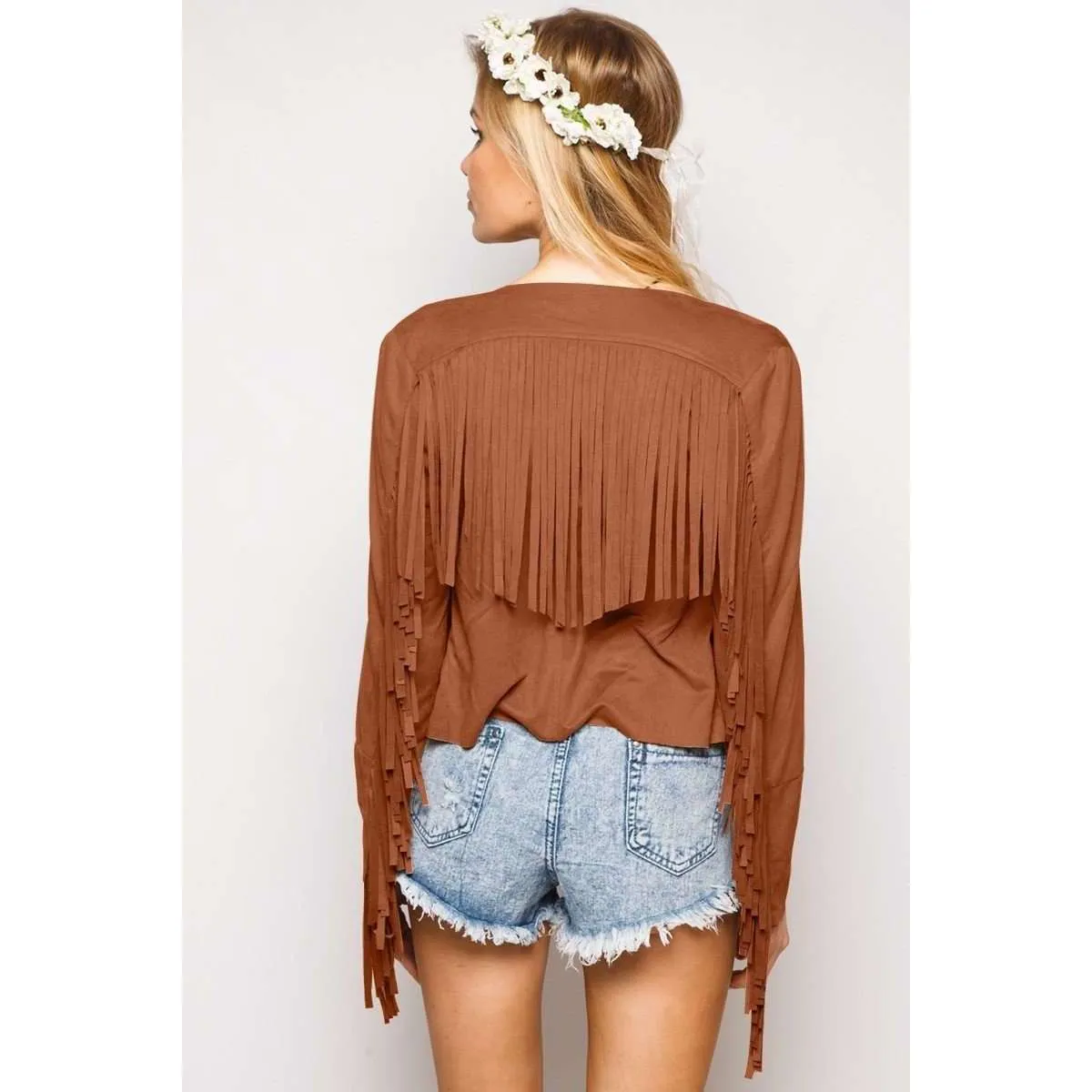 Vegan Faux Suede Fringe Jacket