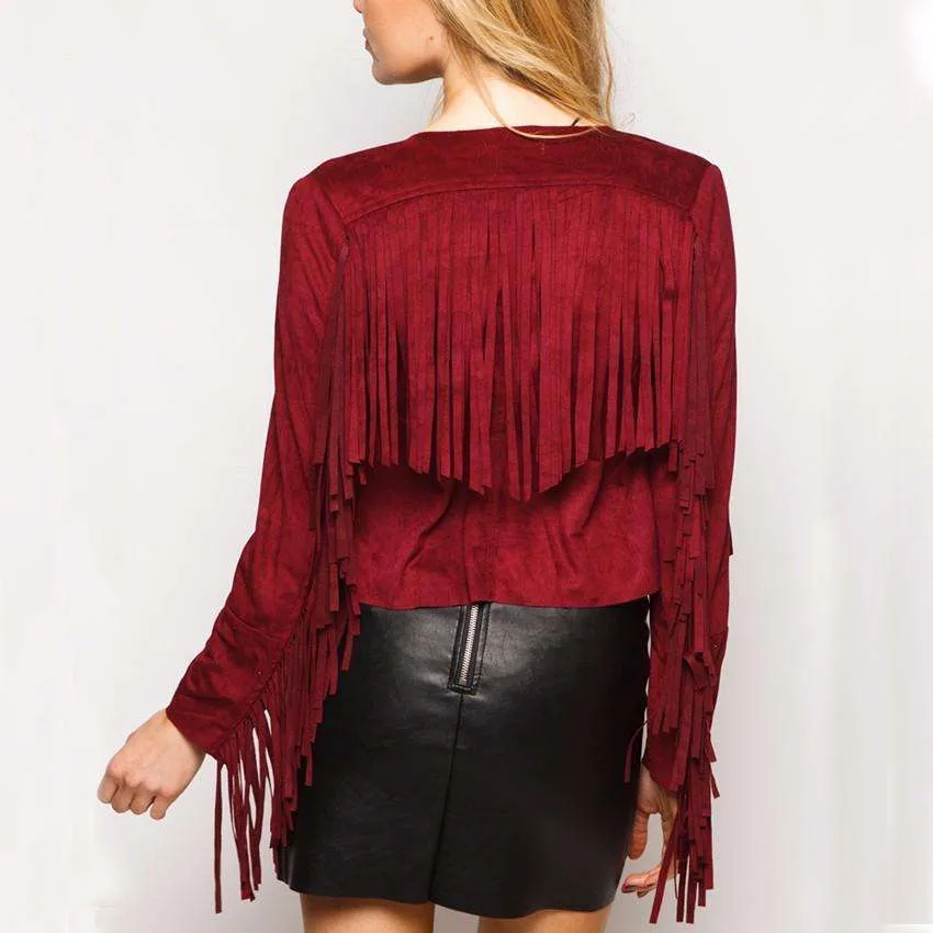 Vegan Faux Suede Fringe Jacket