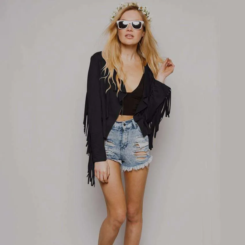 Vegan Faux Suede Fringe Jacket