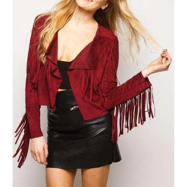 Vegan Faux Suede Fringe Jacket