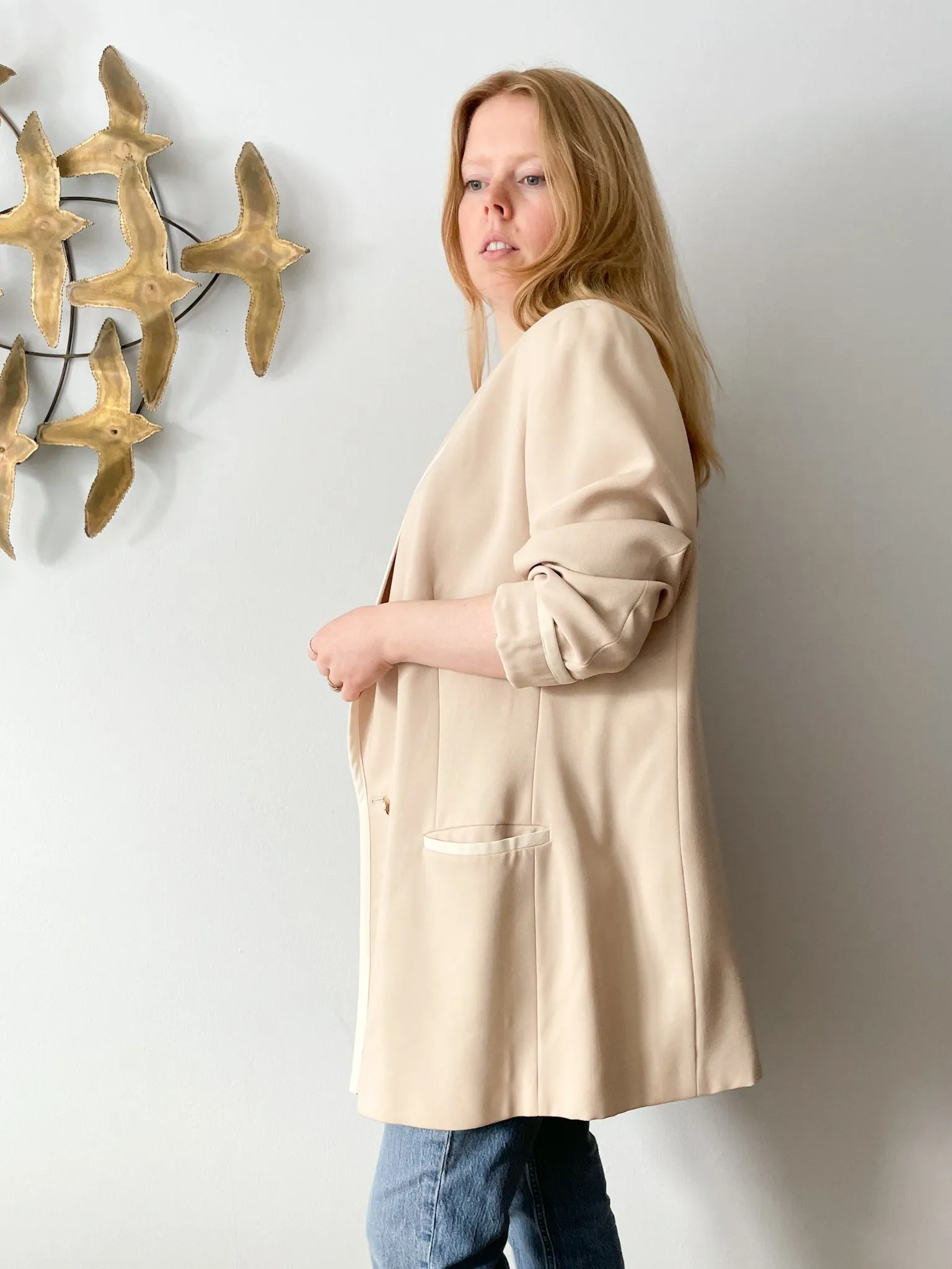 Vintage Peter Nygard Long Beige Blazer Dress - Size 16