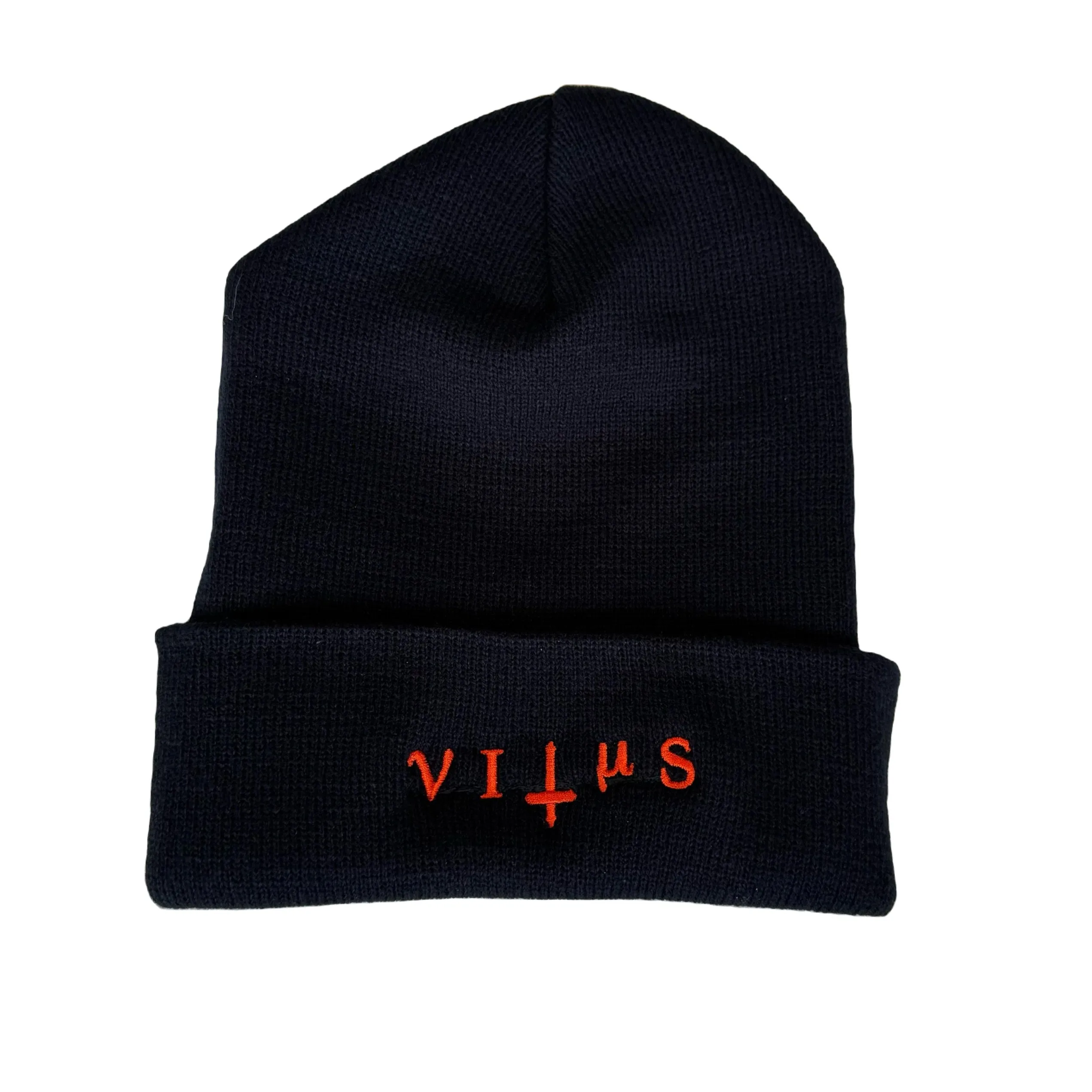 VITUS ORANGE ON BLACK EMBROIDERED KNIT HAT