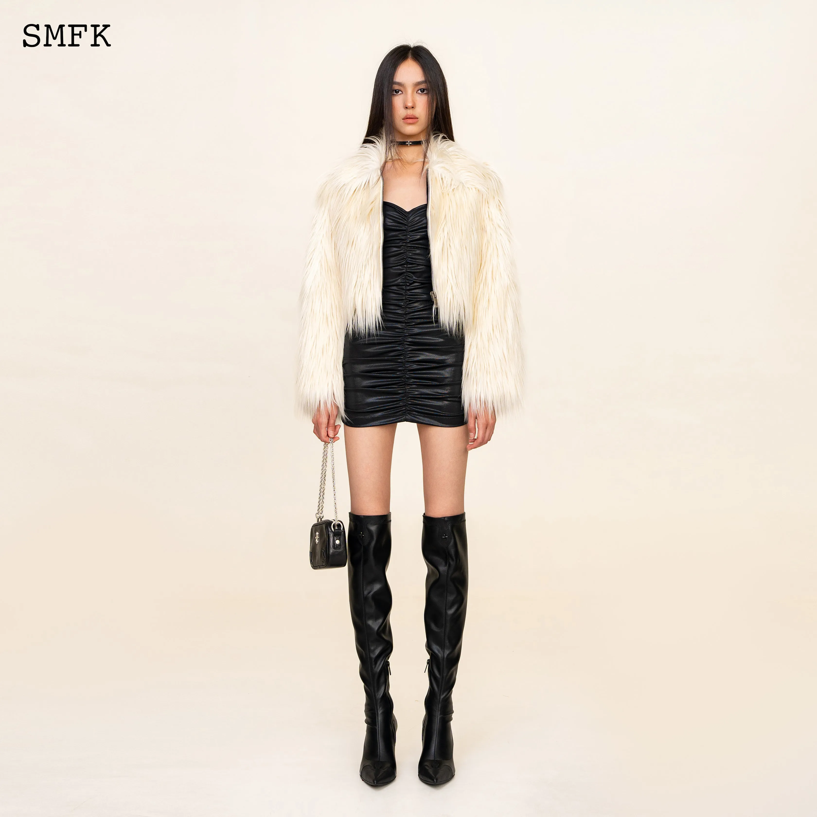 WildWorld Faux Fur Short Jacket In White