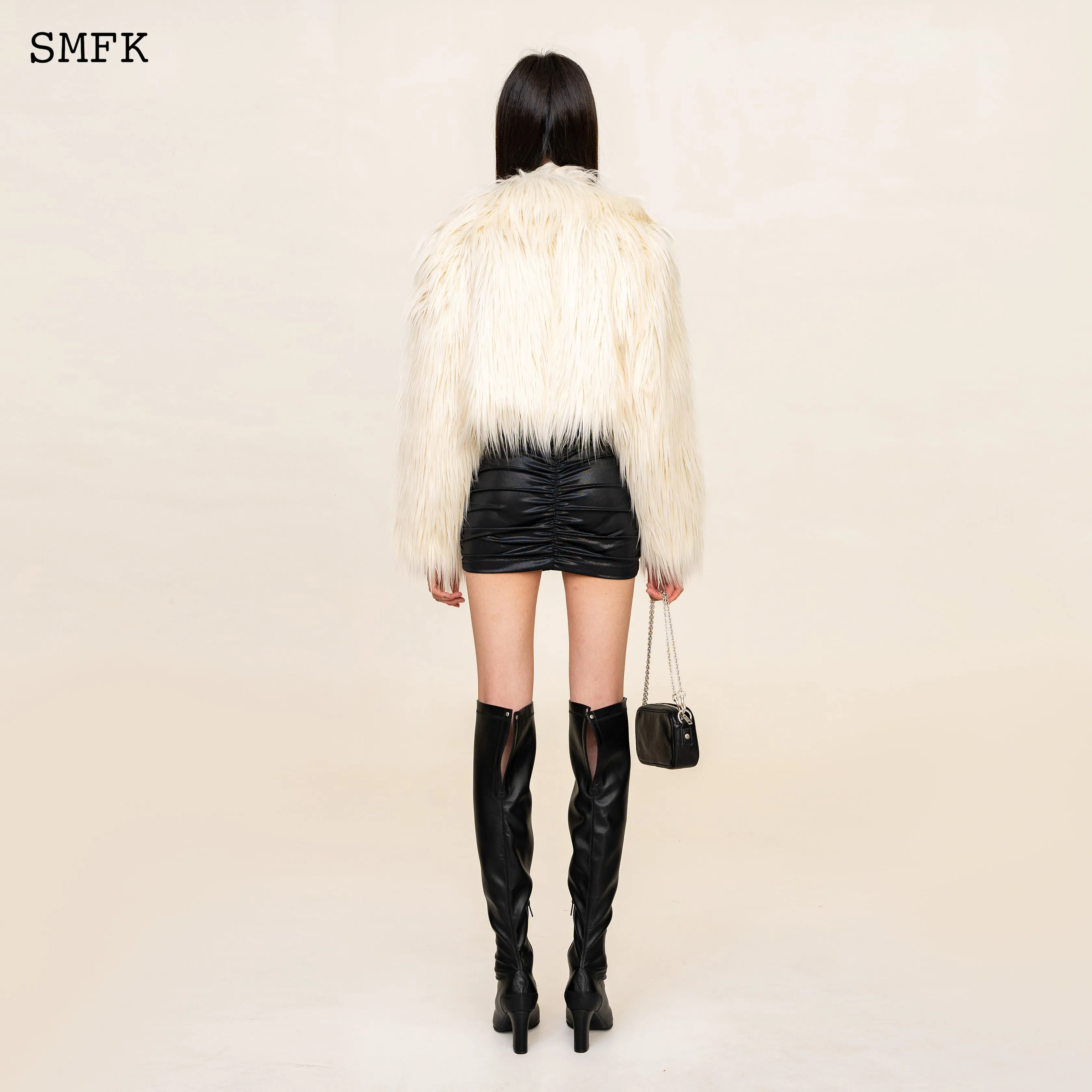 WildWorld Faux Fur Short Jacket In White