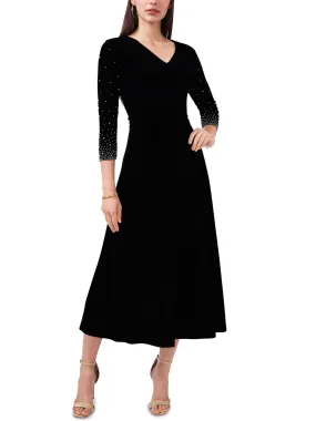 Women's Embellished MIDI Flare Dress,Black