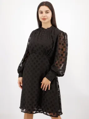 Women's Polka Dots Mesh Dress,Black