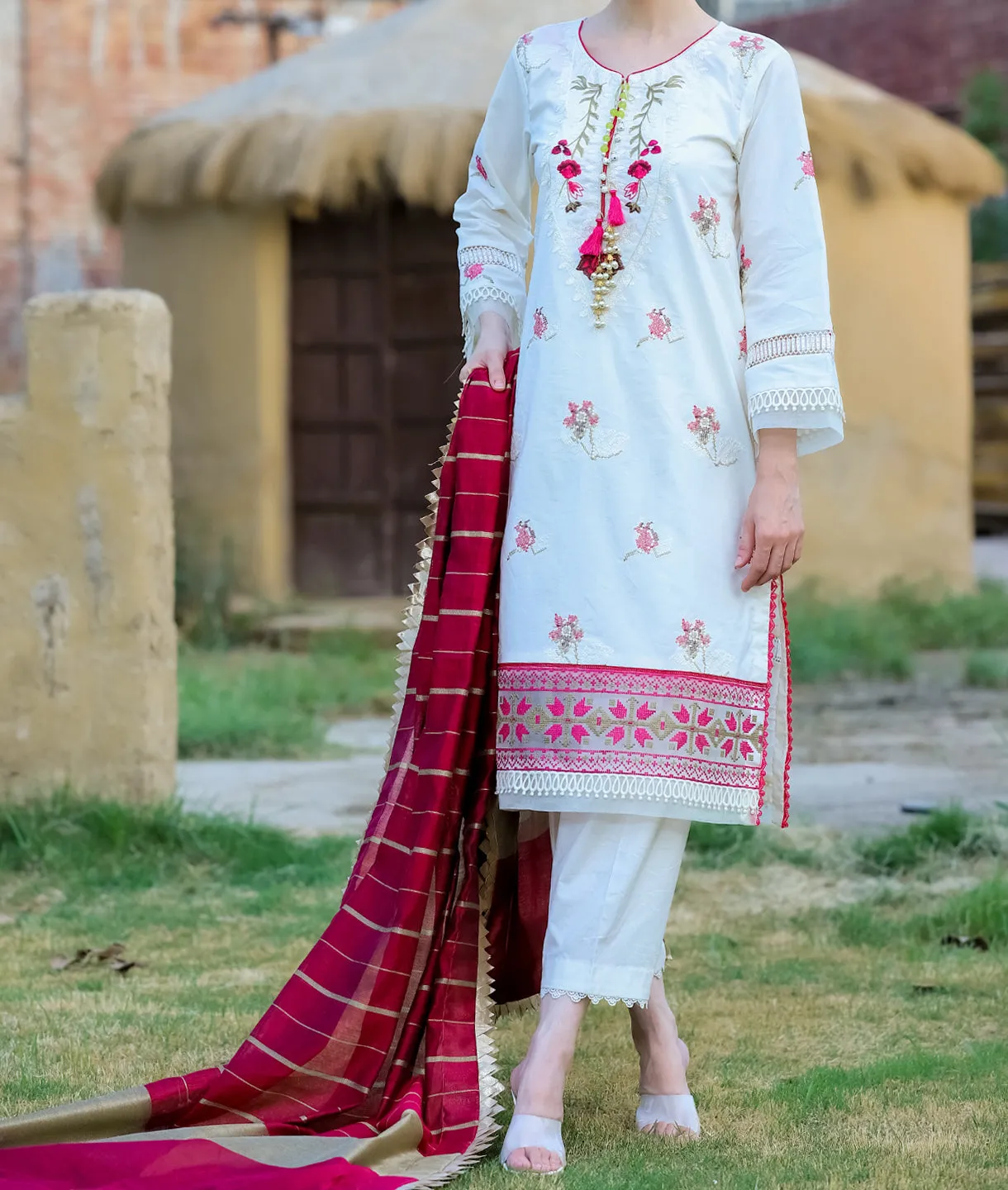 Women's "SRAIE" Three Piece Embroidered Lawn Suit