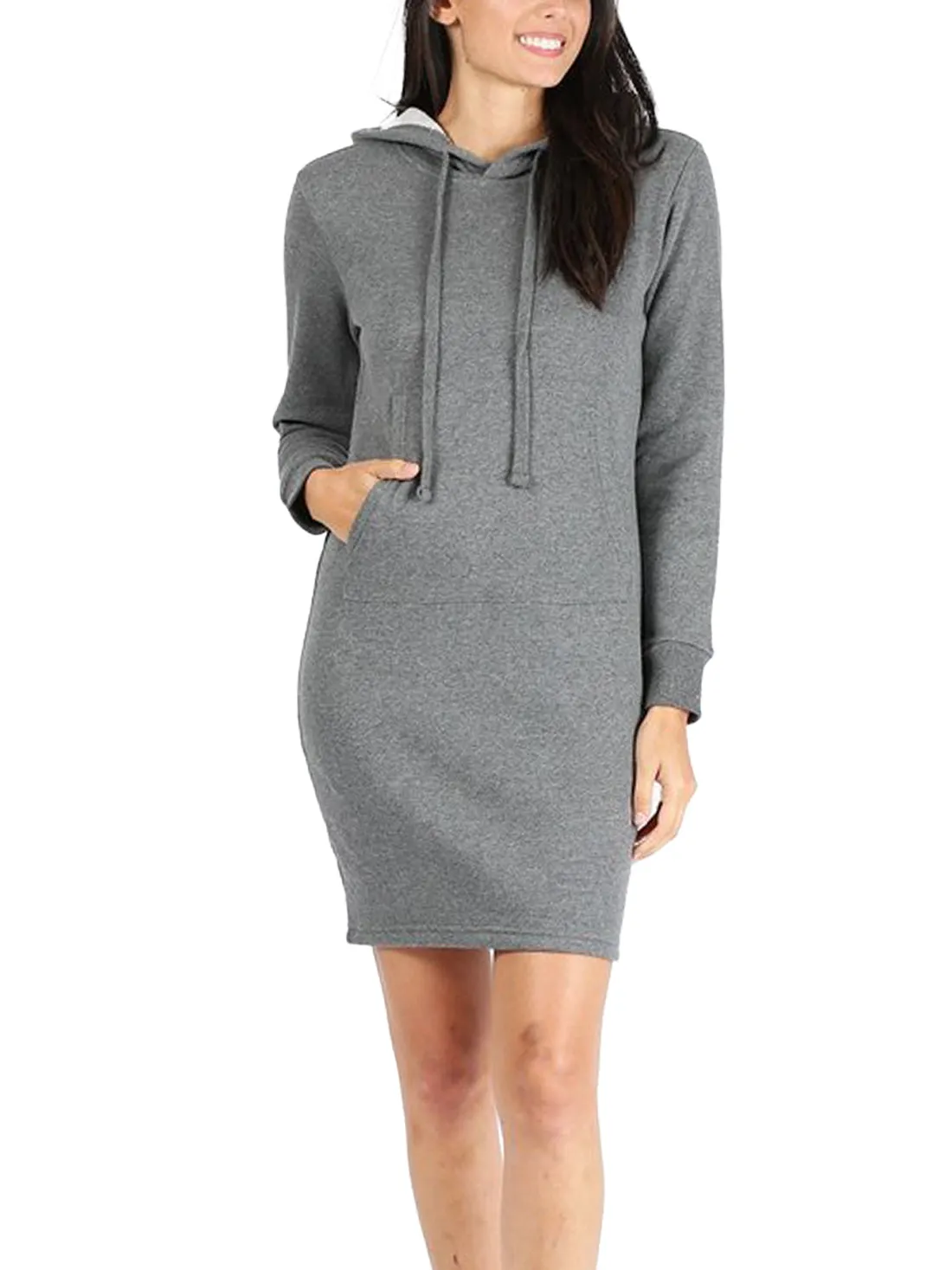 Women's Slim Fit Long Sleeve Fleece Sweater Dress (FWD1151)