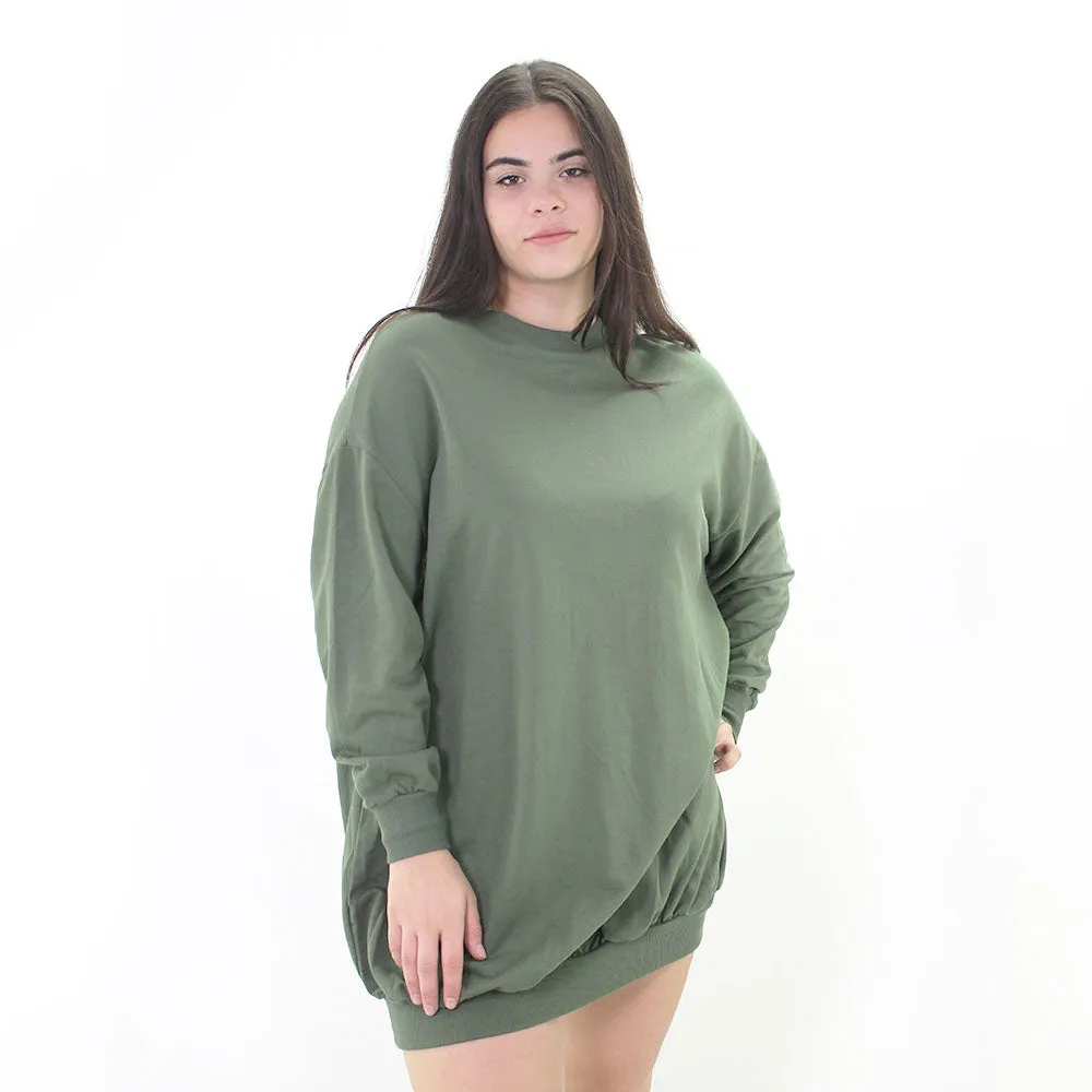 Women's Solid Oversize Sweatshirt Dress,Olive