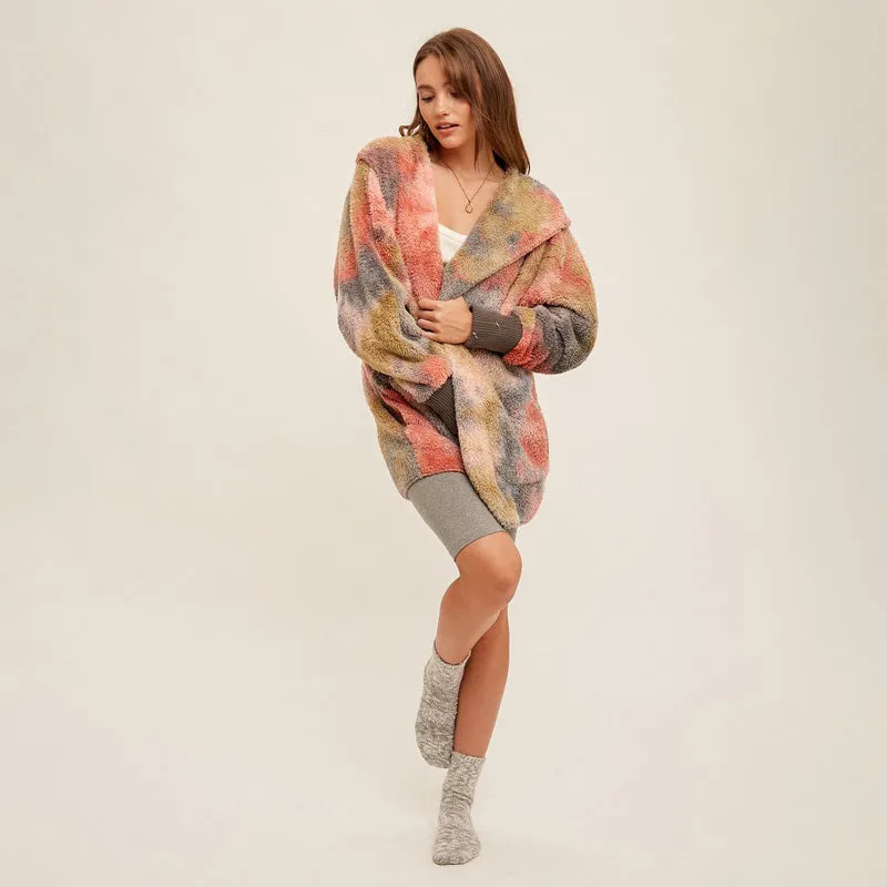 Women's Tie-Dye Fur Jacket with Plush Lining - Cozy & Stylish Winter Outerwear