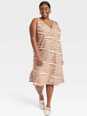 Women's Zebra Striped Dress,Brown/White