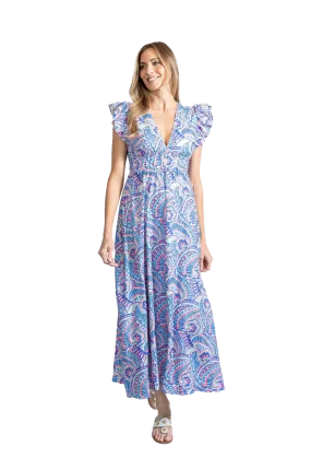 Ws Flutter Sleeve V-Neck Maxi Dress Kaleidoscope