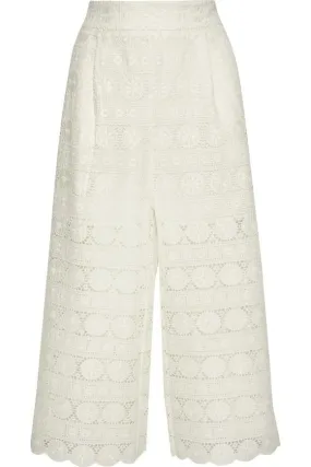 ZIMMERMANN Kali daisy-embroidered wide-leg cotton culottes pants trouser Size 0 ladies