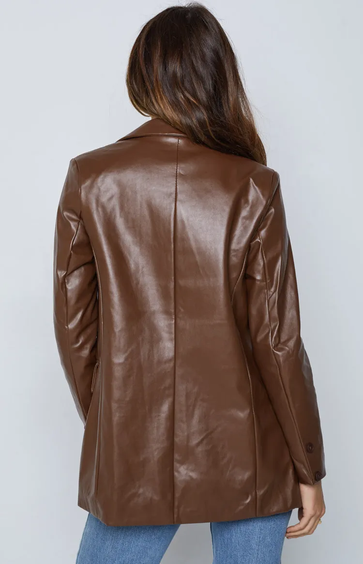 Zina PU Blazer Brown